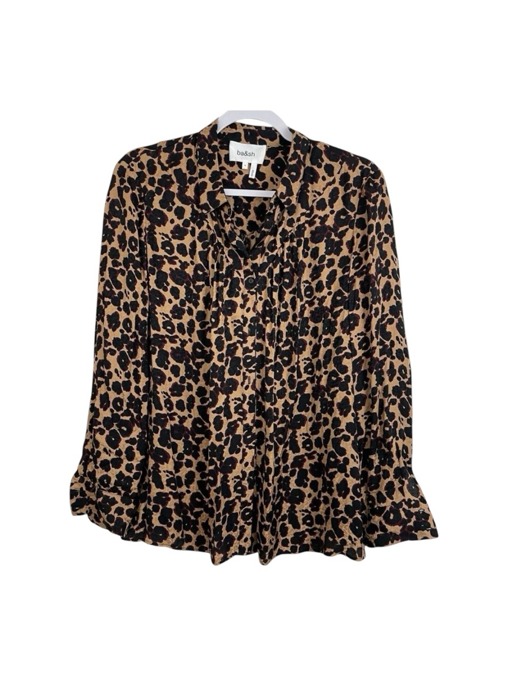 Ba&sh Button Up Shirt Womens Medium Brown Leopard Print Viscose Long Sleeves